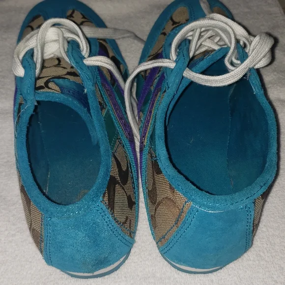Coach Yolanda Lace Up Sneaker Shoes Teal Brown Purple Size 7M - Picture 5 of 6